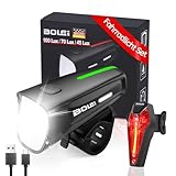 BOLEi LED Fahrradlicht Set 100 LUX | StVZO Zugelassen Fahrradlampe |Fahrradbeleuchtung USB Aufladbar | IPX5 Wasserdicht |Batterie Aufforderung schwach |Vorne Frontlicht & Rücklicht Set